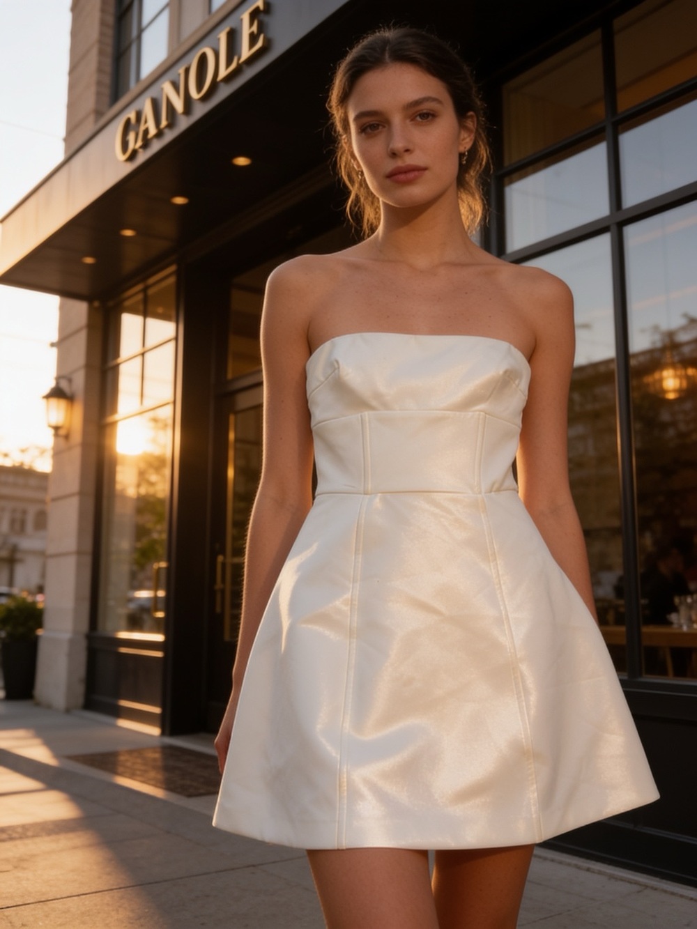 Zara Ivory Strapless Satin Mini Dress